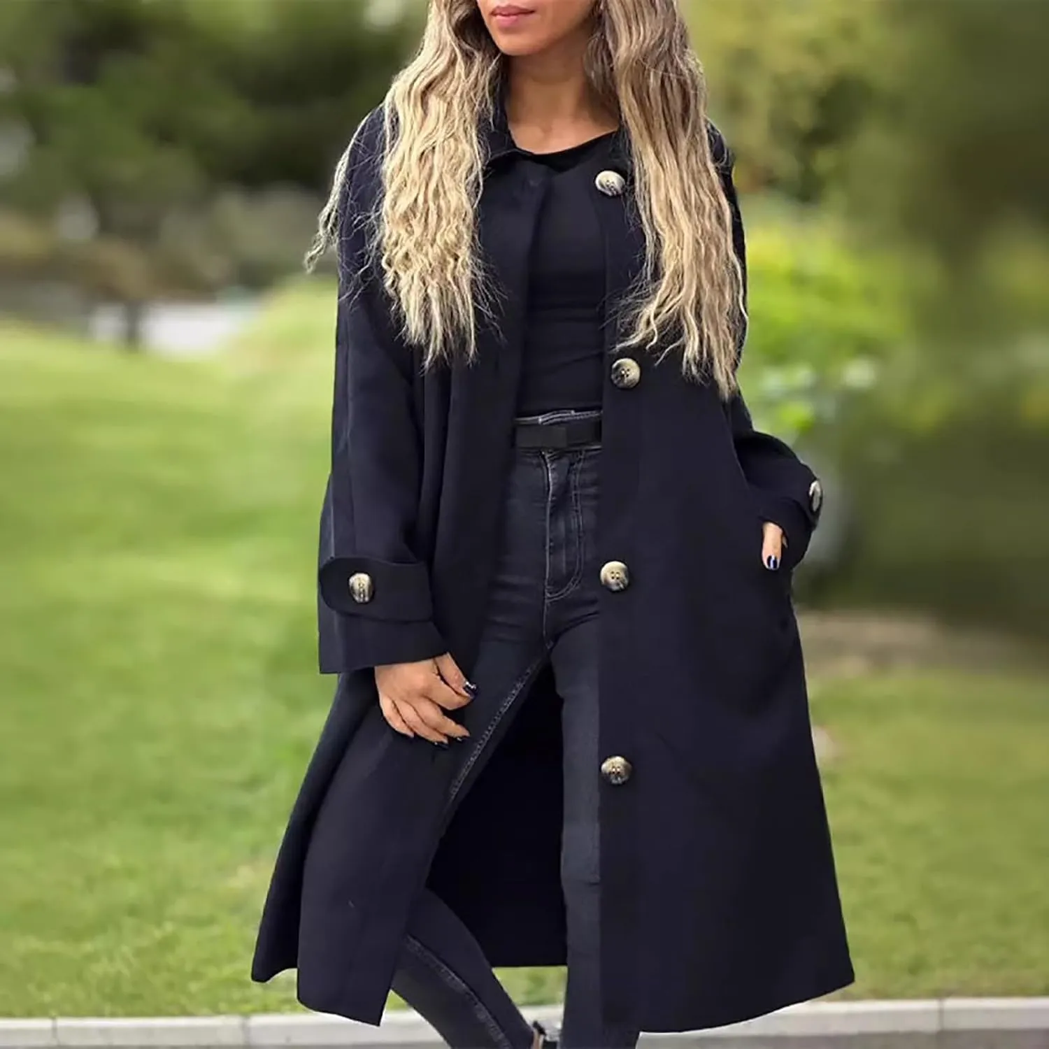Long Trench Coat for Women Fuzzy Jacket Loose Fitting Warm Winter Outwear Fashion Cropped Trench Coat for Women 2024