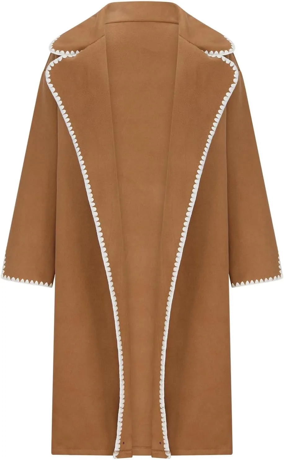 Long Trench Coats for Women Casual Winter Notched Lapel Open Front Pea Coat Wool Blend Comfy Over Coats With Pockets