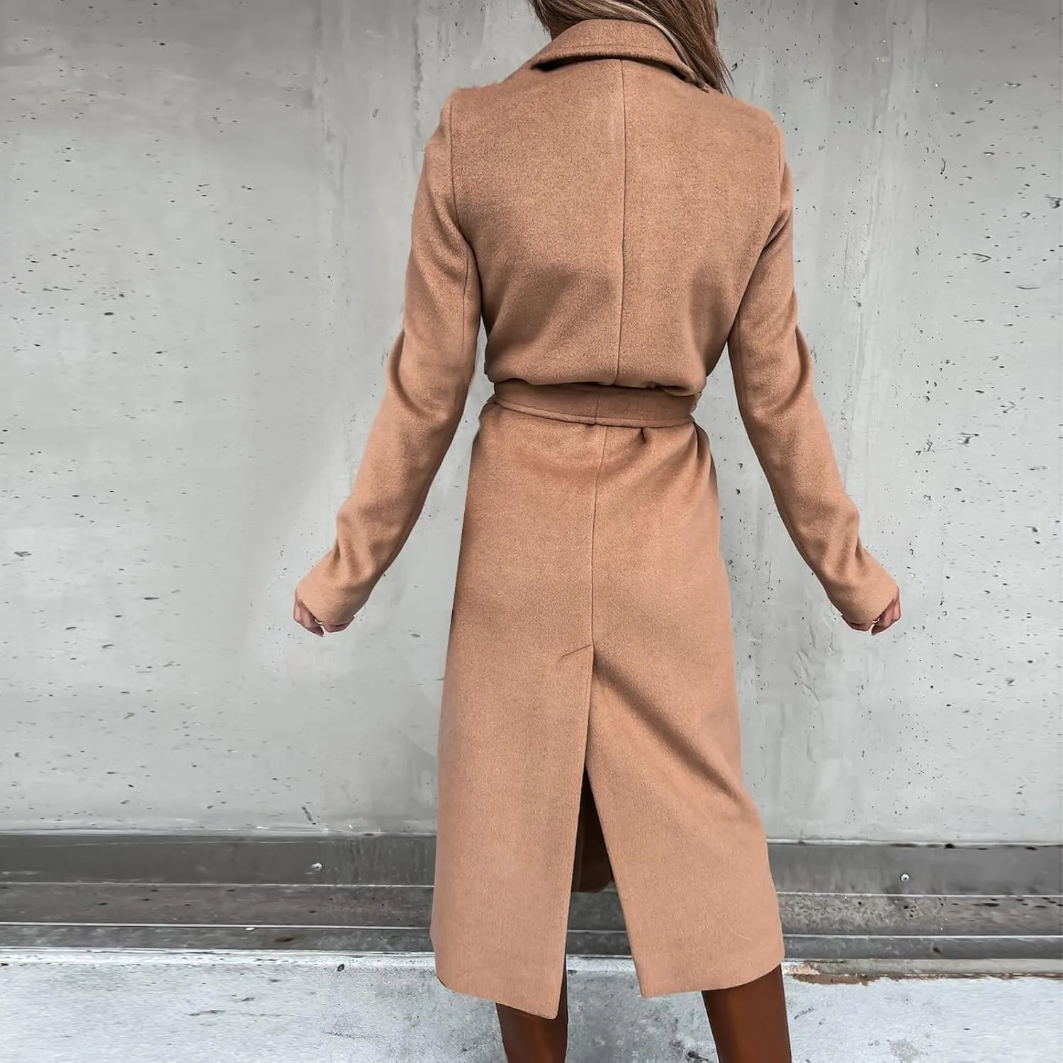 Long Wool Coats for Women Trendy Notched Collar Open Front Trench Coat Woolen Blend Warm Fall Winter Jacket Outwear