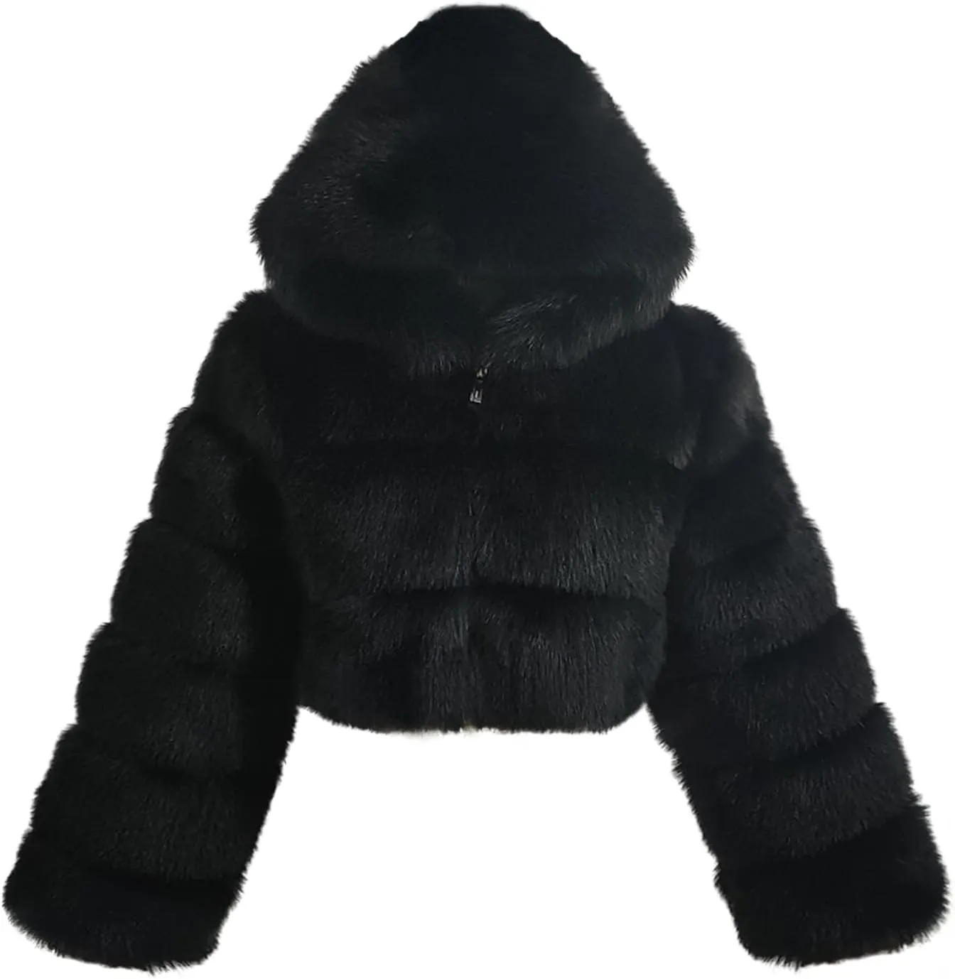loveimgs Women Winter Fuzzy Hooded Cropped Faux Fur Jacket Puffer Coat Fluffy Parka Leather Warm Zip Up Teddy Coat