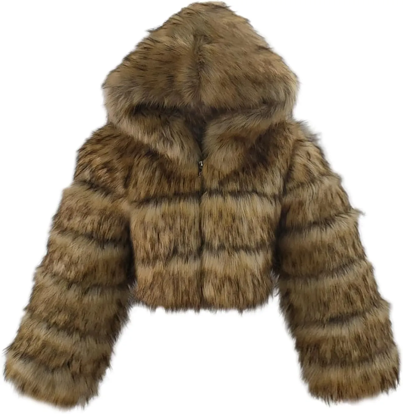 loveimgs Women Winter Fuzzy Hooded Cropped Faux Fur Jacket Puffer Coat Fluffy Parka Leather Warm Zip Up Teddy Coat