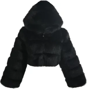 loveimgs Women Winter Fuzzy Hooded Cropped Faux Fur Jacket Puffer Coat Fluffy Parka Leather Warm Zip Up Teddy Coat