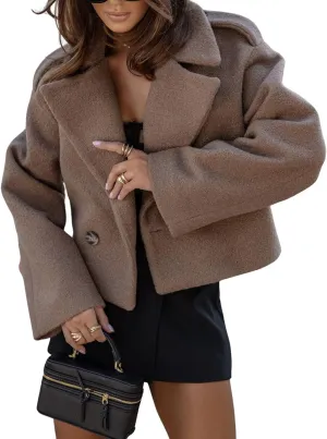loveimgs Women Winter Pea Coat Wool Jacket Double Breasted Cropped Trench Coat Short Woolen Blazer Peacoat