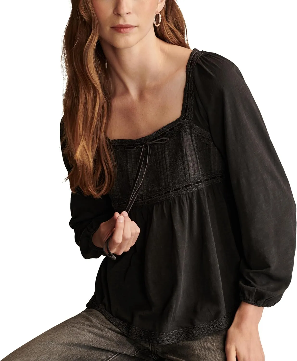 Lucky Brand Women's Lace Paneled OTT Tunic Tee