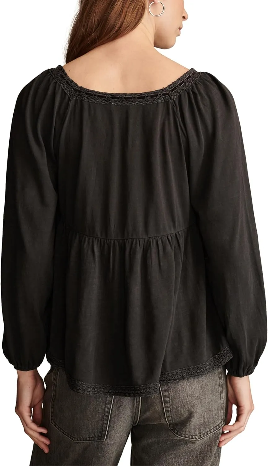 Lucky Brand Women's Lace Paneled OTT Tunic Tee
