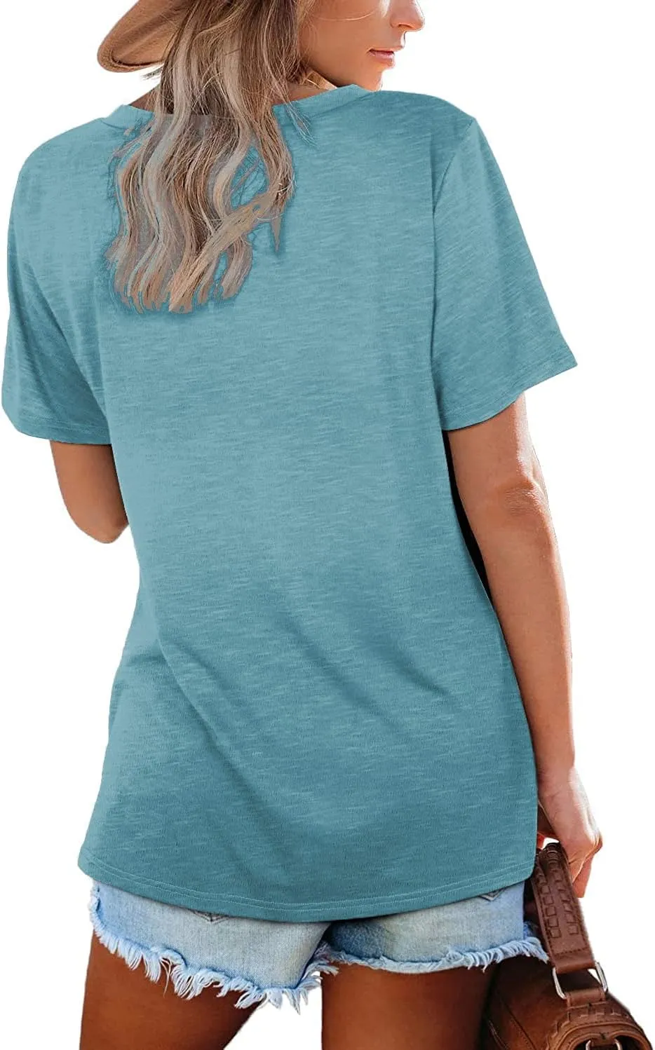 Lunivop Womens Tops Casual V Neck Short Sleeve Solid Color Basic T Shirt