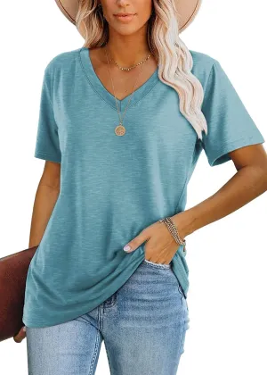Lunivop Womens Tops Casual V Neck Short Sleeve Solid Color Basic T Shirt