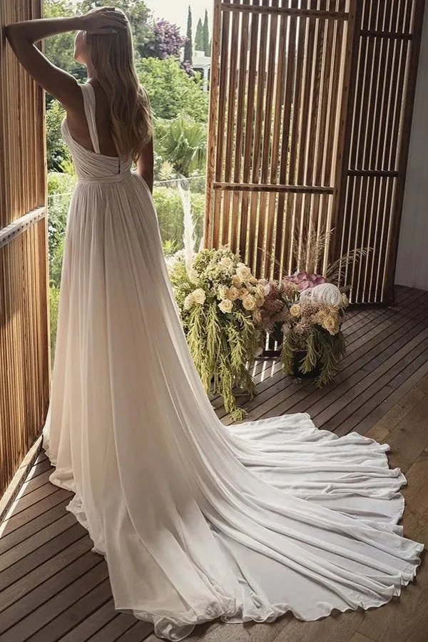 Luolandi Bohemian A-Line Long Chiffon Sweetheart Wedding Dresses With Slit