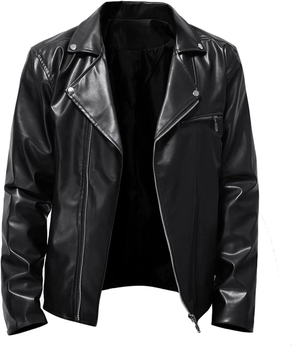 Men Faux Leather Jacket Vintage Asymmetric Zip Biker Jackets Fall Winter Lightweight Coat Long Sleeve Outerwear