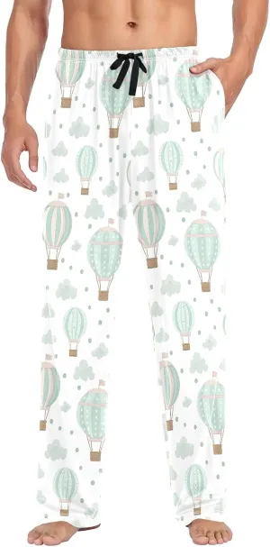 Men Pajama Pants Hot Air Balloon Clouds Pattern Lounge Comfortable Relaxed Sleepwear Bottom