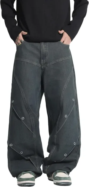 Mens Baggy Jeans Patchwork Y2k Hip Hop Wide Leg Denim Pants Casual Loose Fit Trousers Streetwear