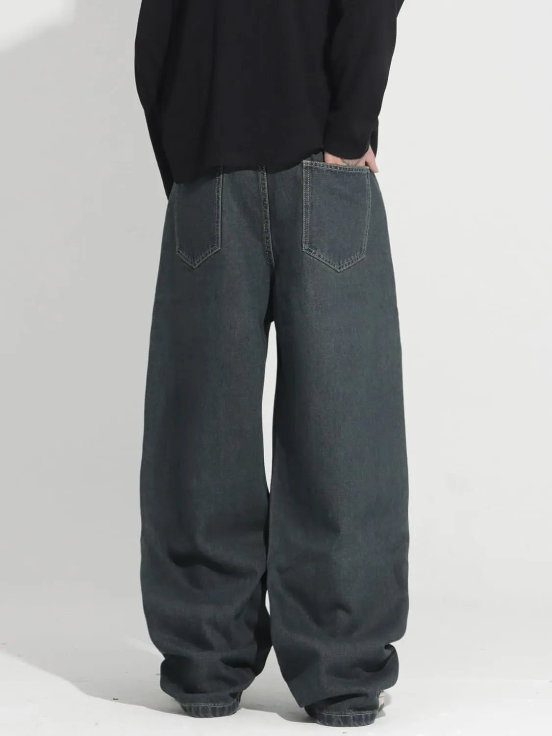 Mens Baggy Jeans Patchwork Y2k Hip Hop Wide Leg Denim Pants Casual Loose Fit Trousers Streetwear