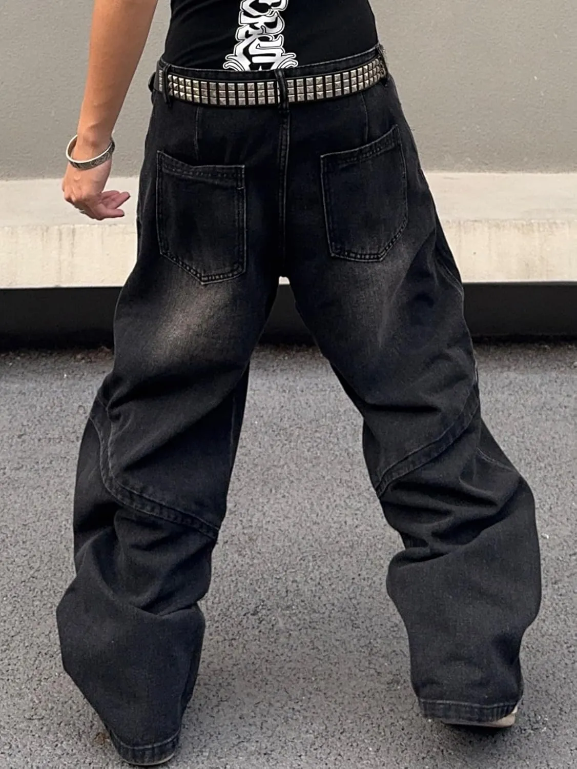 Mens Baggy Jeans Patchwork Y2k Hip Hop Wide Leg Denim Pants Casual Loose Fit Trousers Streetwear