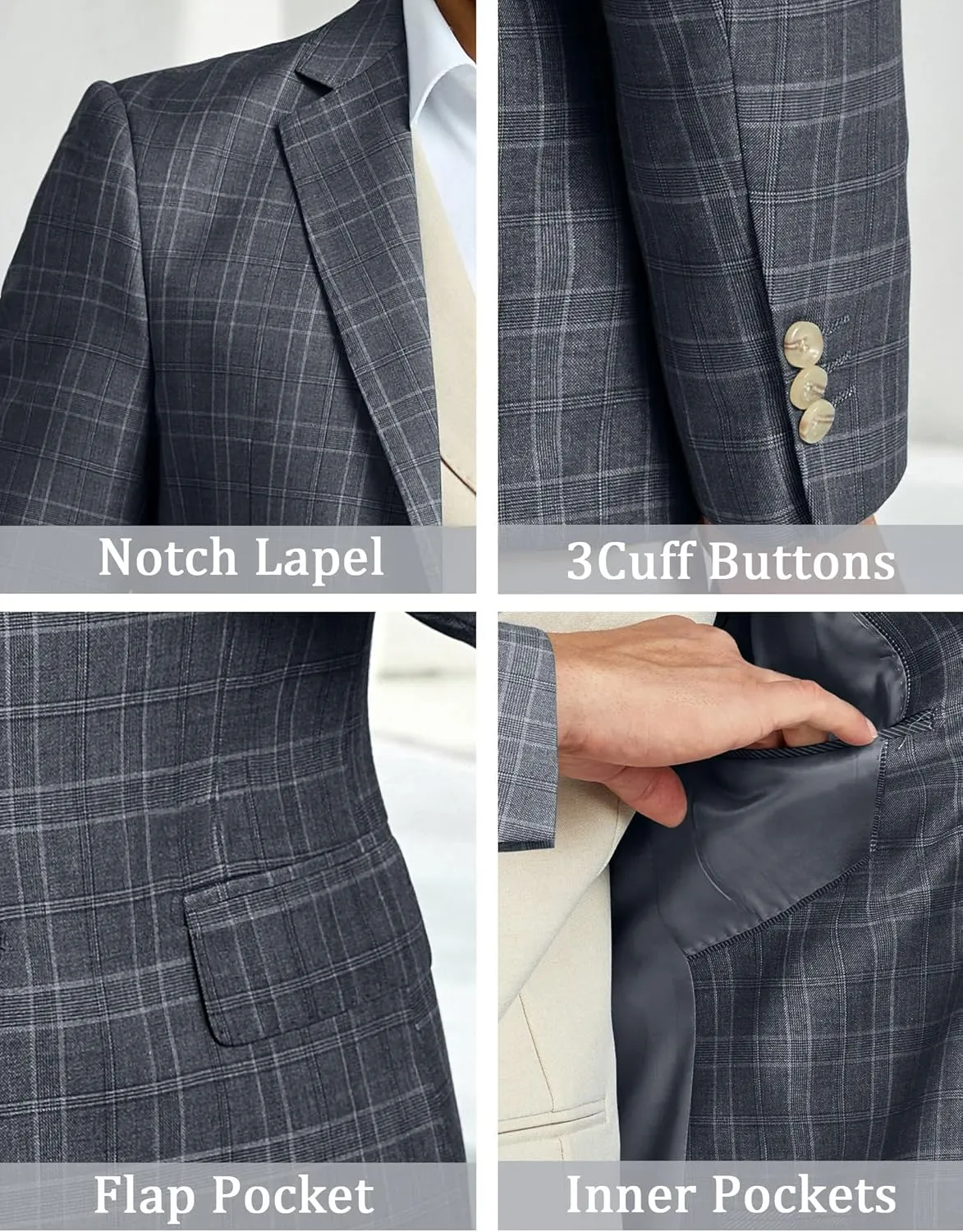 Mens Blazer Slim Fit Stripes Plaid Casual Suit Jacket for Men Two Buttons Business Lapel Sport Coats