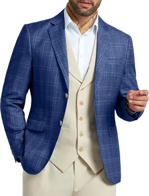 Mens Blazer Slim Fit Stripes Plaid Casual Suit Jacket for Men Two Buttons Business Lapel Sport Coats
