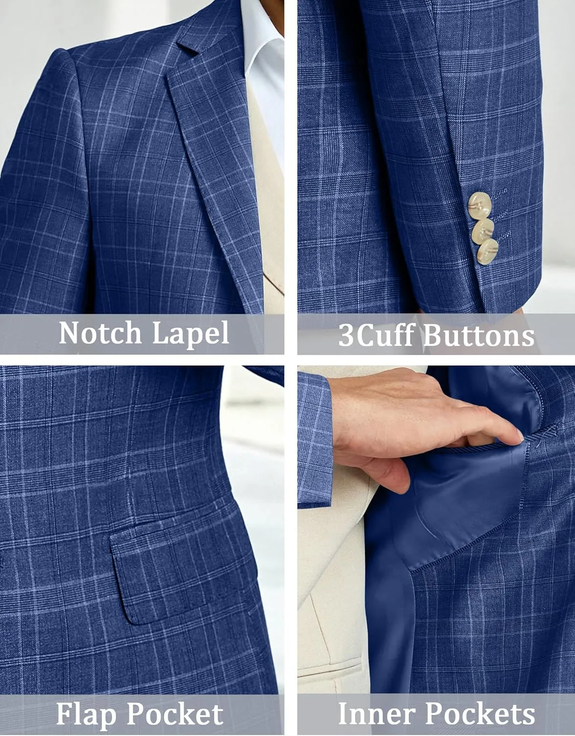 Mens Blazer Slim Fit Stripes Plaid Casual Suit Jacket for Men Two Buttons Business Lapel Sport Coats