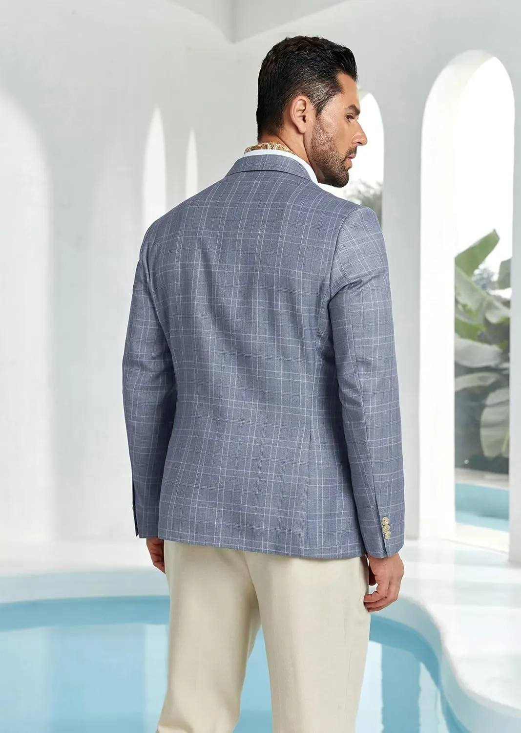 Mens Blazer Slim Fit Stripes Plaid Casual Suit Jacket for Men Two Buttons Business Lapel Sport Coats