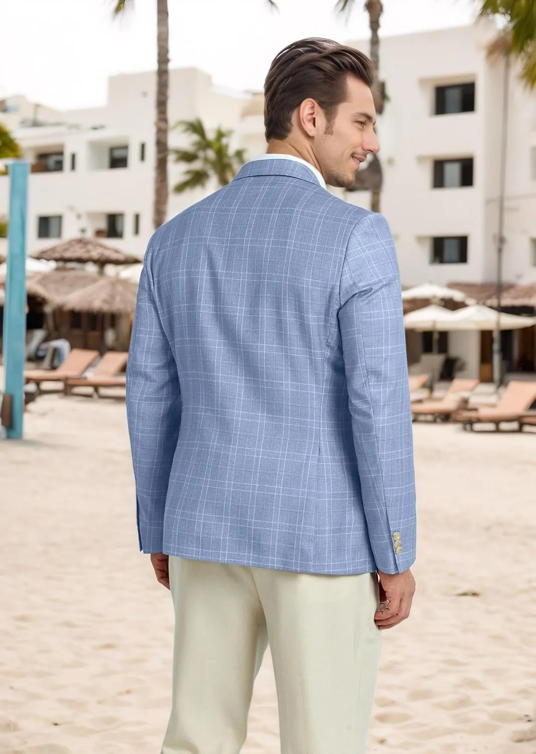 Mens Blazer Slim Fit Stripes Plaid Casual Suit Jacket for Men Two Buttons Business Lapel Sport Coats
