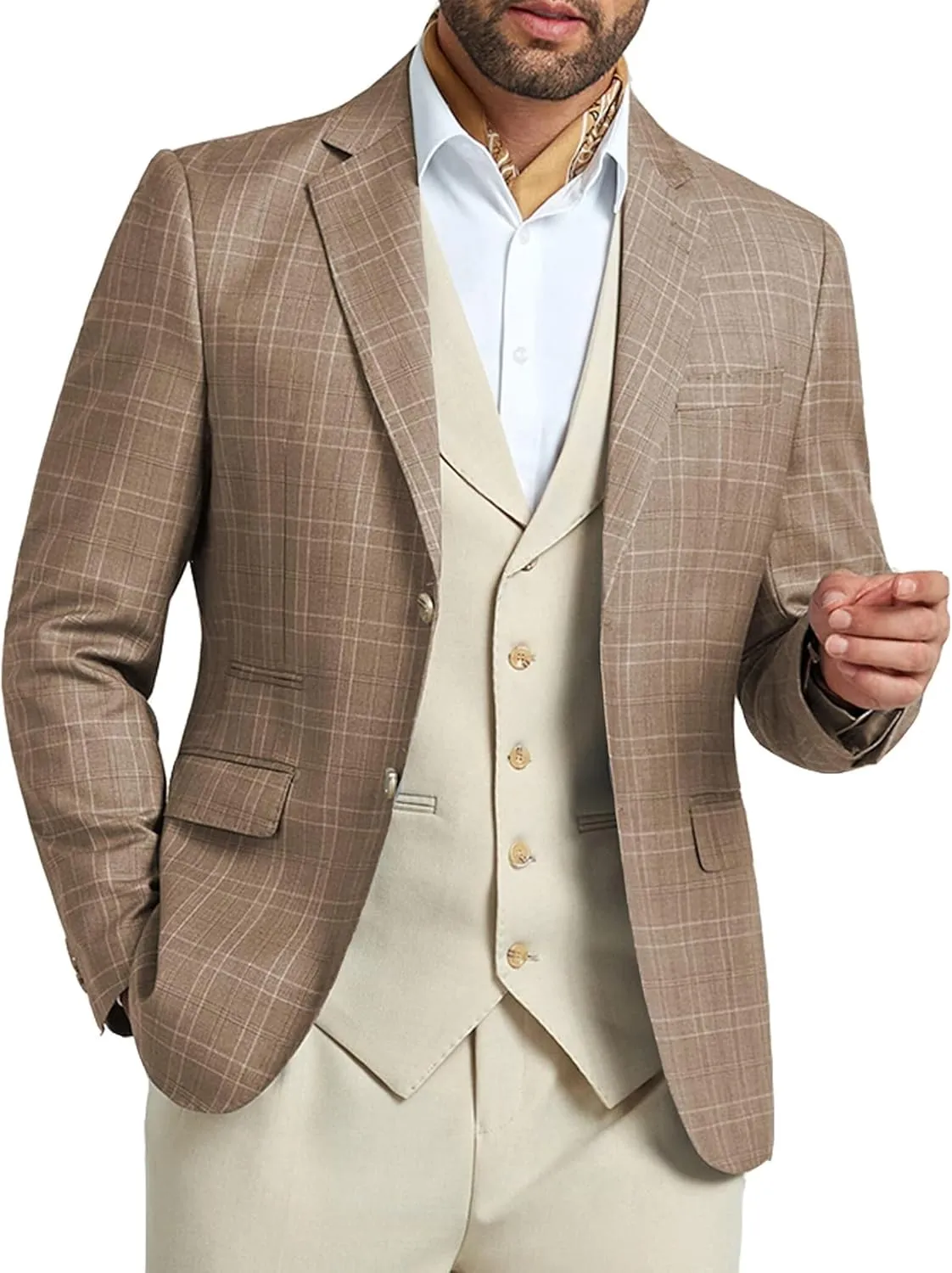 Mens Blazer Slim Fit Stripes Plaid Casual Suit Jacket for Men Two Buttons Business Lapel Sport Coats