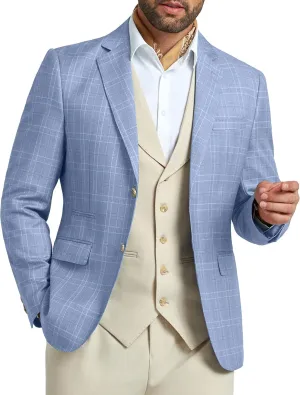 Mens Blazer Slim Fit Stripes Plaid Casual Suit Jacket for Men Two Buttons Business Lapel Sport Coats