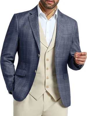 Mens Blazer Slim Fit Stripes Plaid Casual Suit Jacket for Men Two Buttons Business Lapel Sport Coats