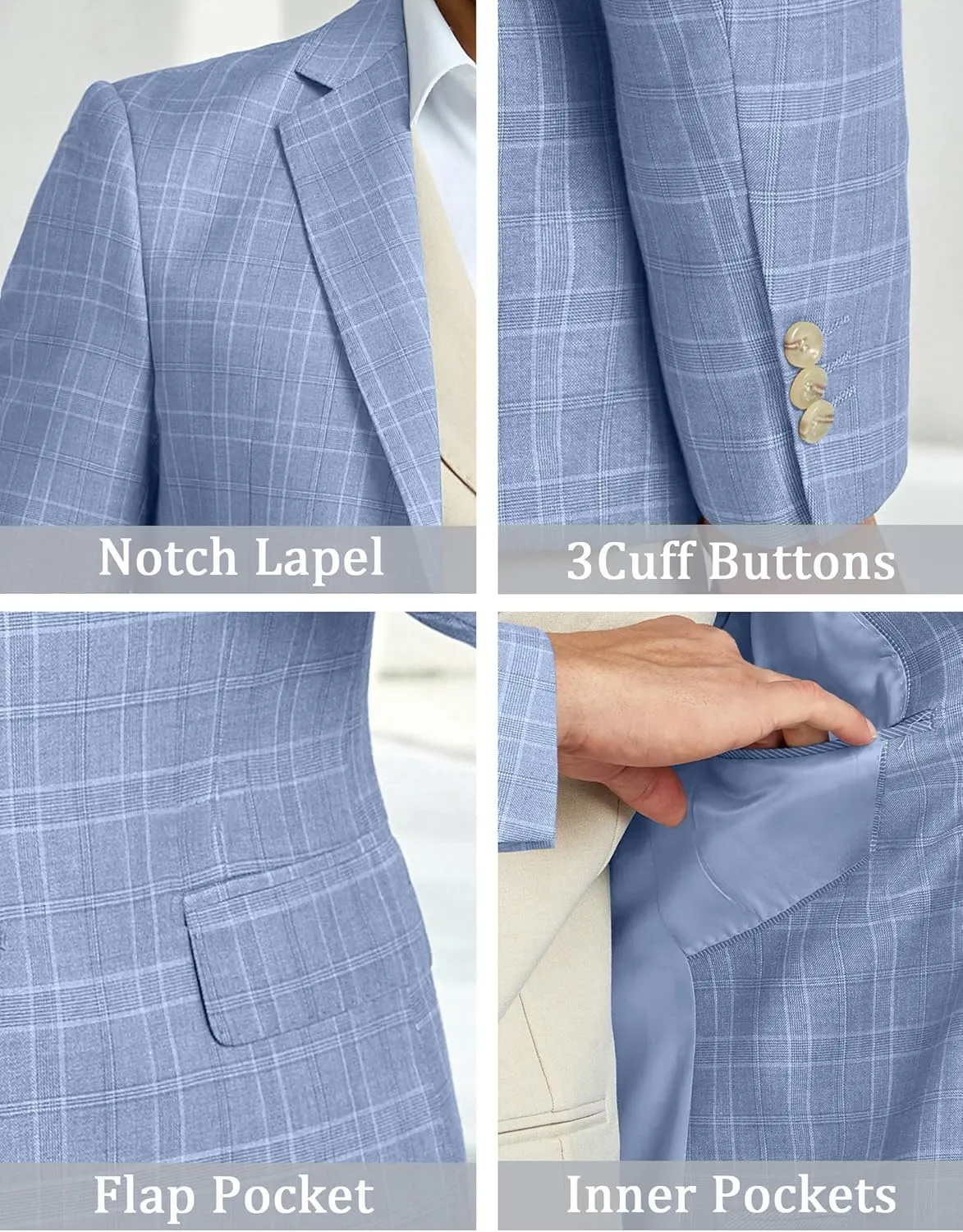 Mens Blazer Slim Fit Stripes Plaid Casual Suit Jacket for Men Two Buttons Business Lapel Sport Coats
