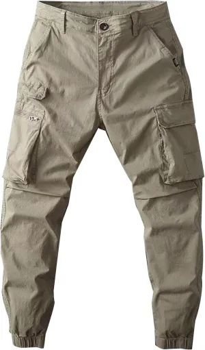 Men's Cargo Pants Slim Fit Work Pants with Zipper Pockets Elastic Waist for Outdoor Hiking Travel and Daily Wear