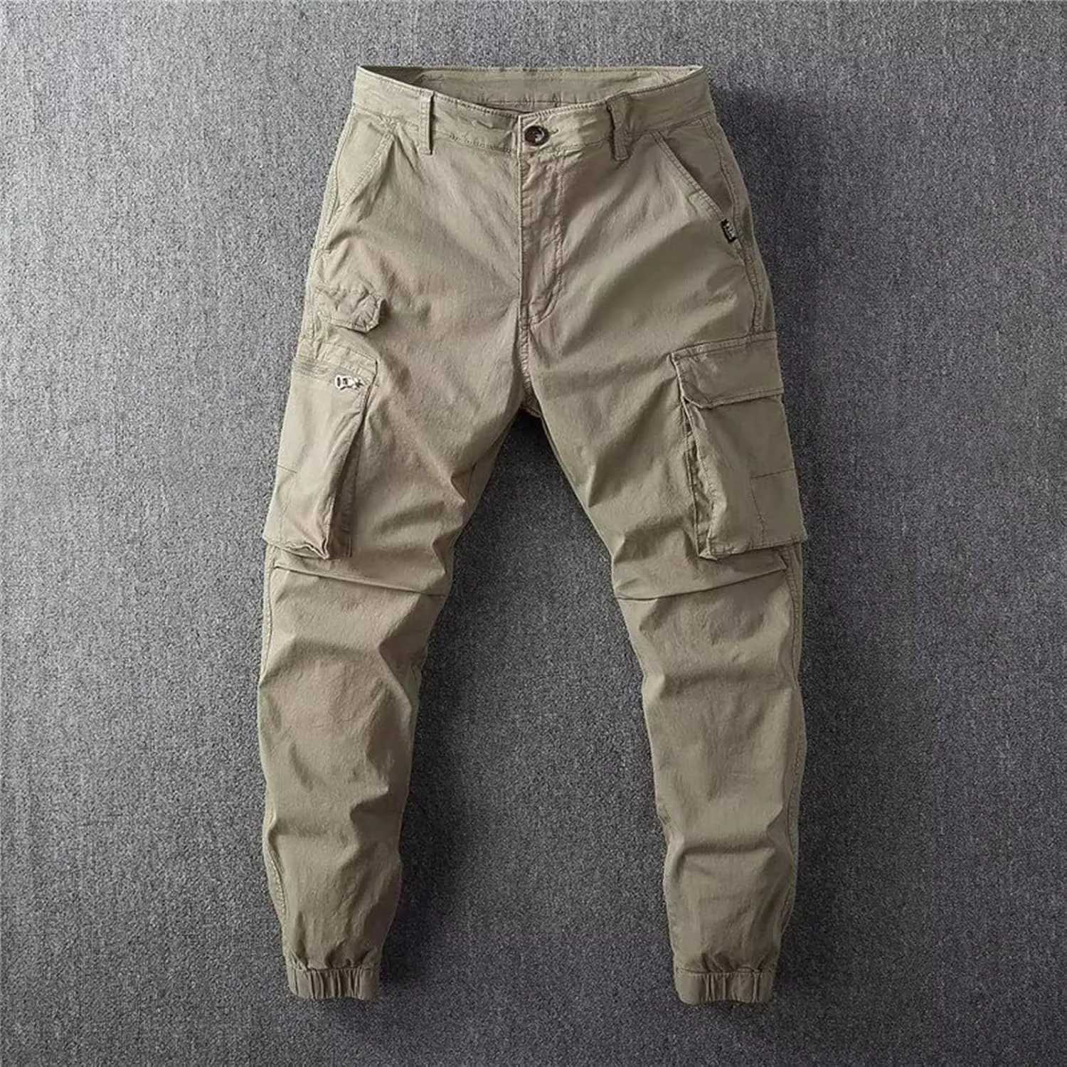 Men's Cargo Pants Slim Fit Work Pants with Zipper Pockets Elastic Waist for Outdoor Hiking Travel and Daily Wear