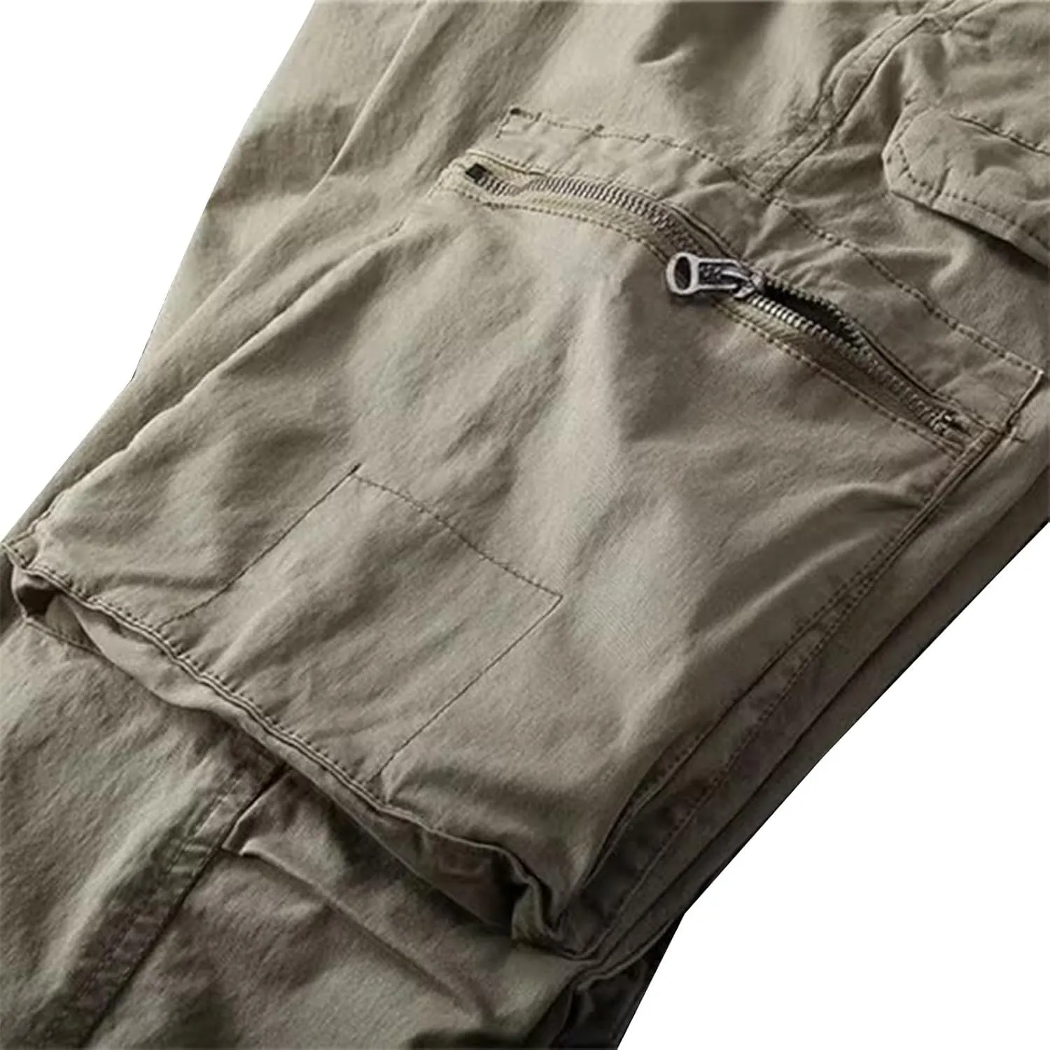 Men's Cargo Pants Slim Fit Work Pants with Zipper Pockets Elastic Waist for Outdoor Hiking Travel and Daily Wear