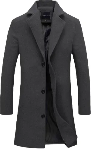 Men's Casual Jackets Winter Fashion Long Sleeve Lapel Trench Coats Single Breasted Warm Business Work Overcoat