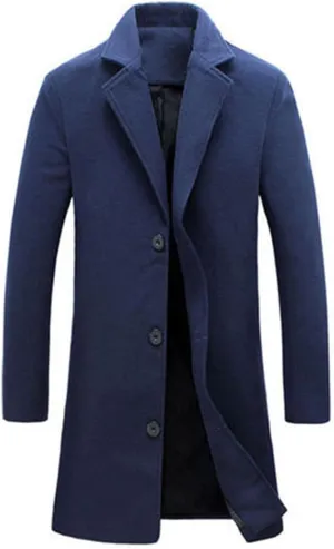 Men's Casual Jackets Winter Fashion Long Sleeve Lapel Trench Coats Single Breasted Warm Business Work Overcoat