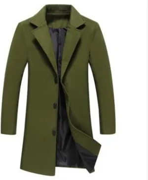 Men's Casual Jackets Winter Fashion Long Sleeve Lapel Trench Coats Single Breasted Warm Business Work Overcoat