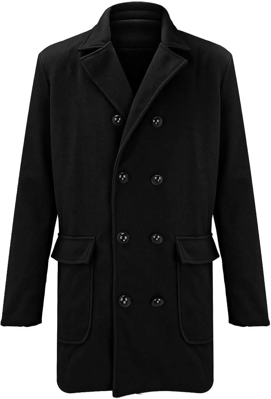 Men's Casual Solid Color Mid-Length Woolen Coat Fashion Thermal Wool Blend Thick Jackets Double Breasted Trench Coats