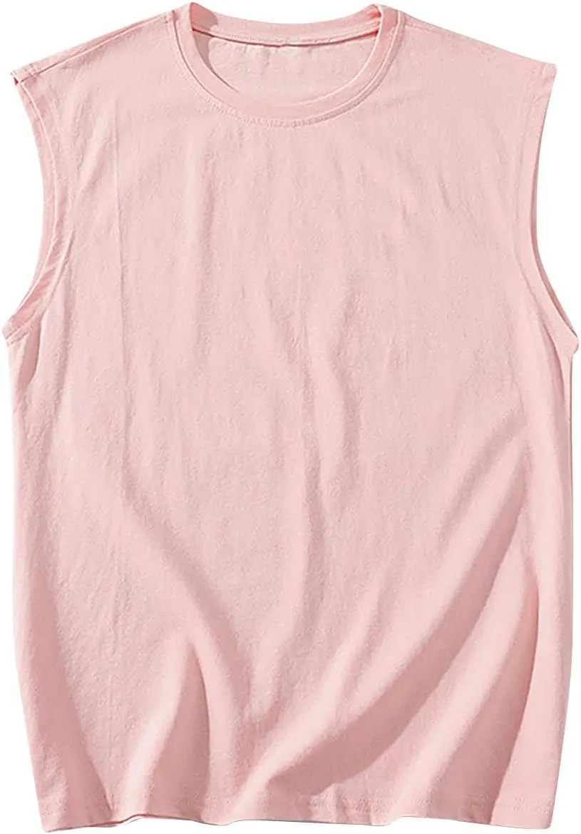 Mens Casual Tank Top Basic Cotton Comfortable Round Neck Solid Color Tank Tops Breathable Quick Dry Workout Tee