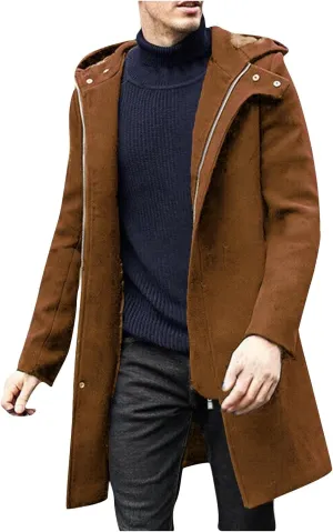 Men's Casual Trench Coat Long Jacket Overcoat Single Breasted Pea Coat wih Pockets Business Winter Long Overcoats
