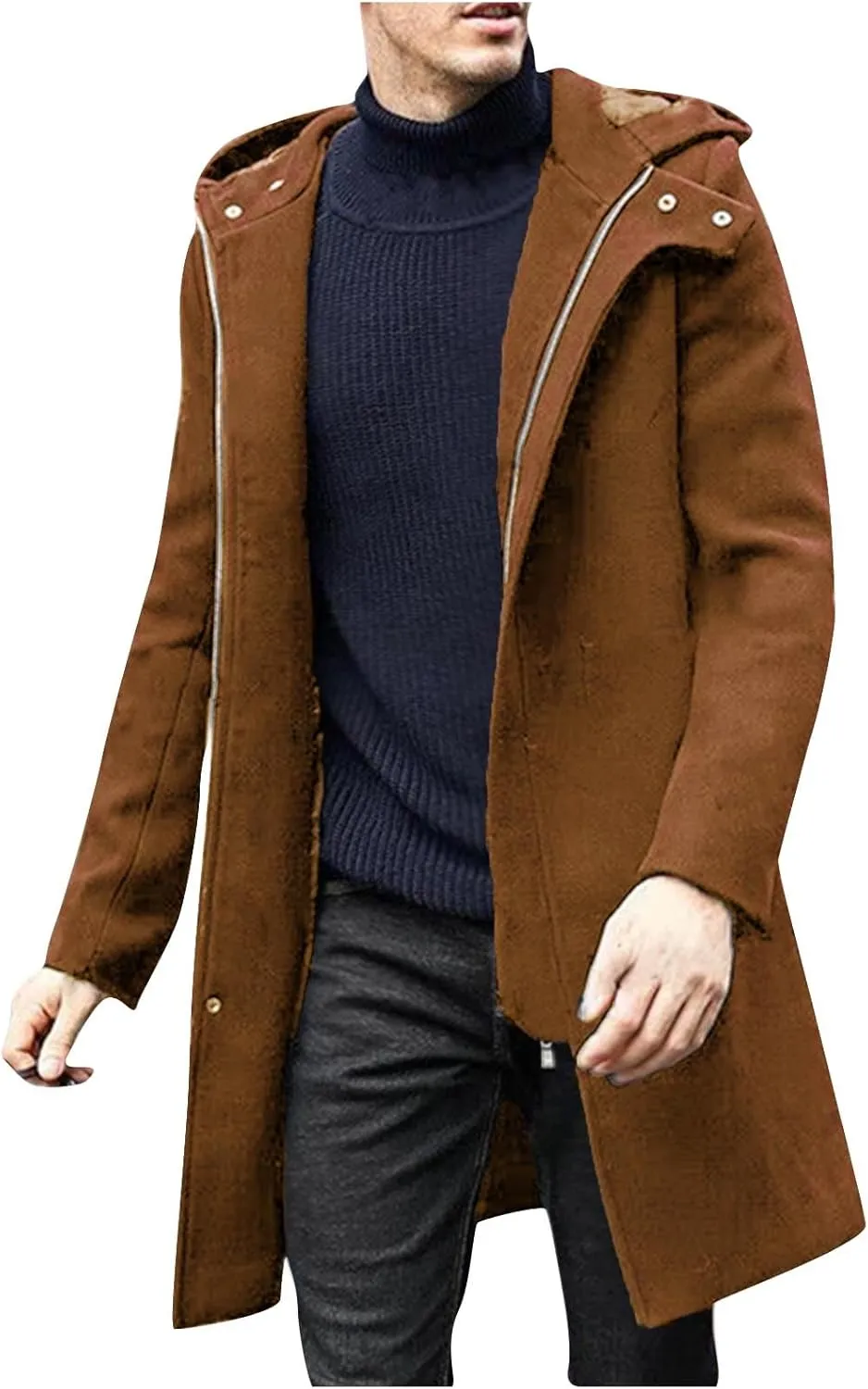 Men's Casual Trench Coat Long Jacket Overcoat Single Breasted Pea Coat wih Pockets Business Winter Long Overcoats