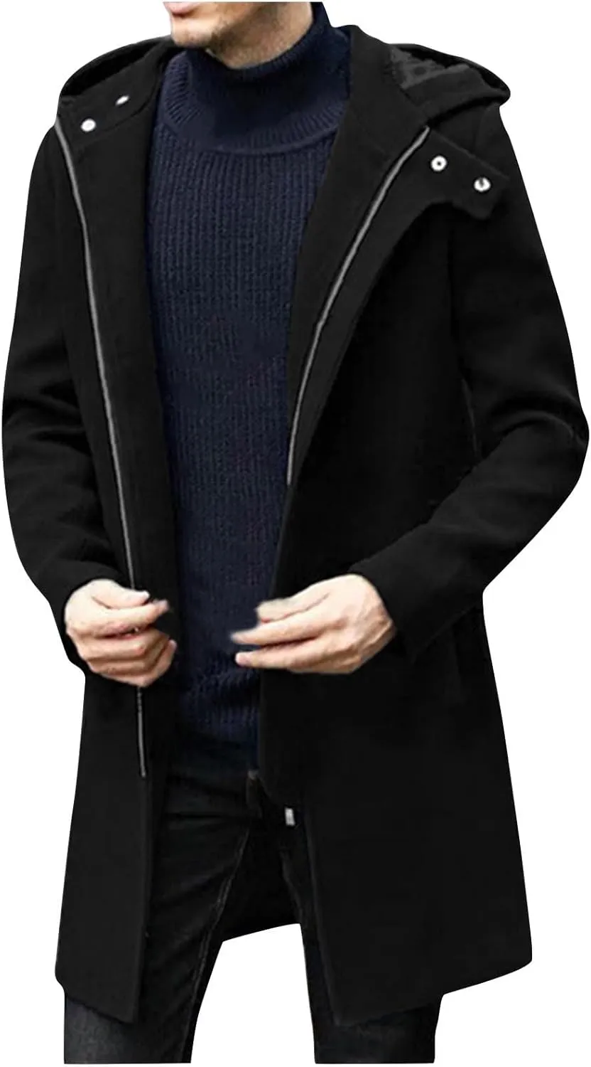 Men's Casual Trench Coat Long Jacket Overcoat Single Breasted Pea Coat wih Pockets Business Winter Long Overcoats