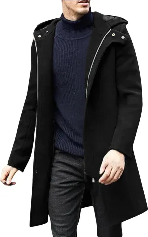Men's Casual Trench Coat Long Jacket Overcoat Single Breasted Pea Coat wih Pockets Business Winter Long Overcoats