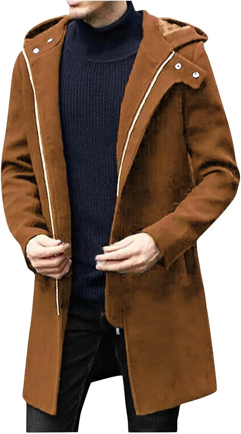 Men's Casual Trench Coat Long Jacket Overcoat Single Breasted Pea Coat wih Pockets Business Winter Long Overcoats