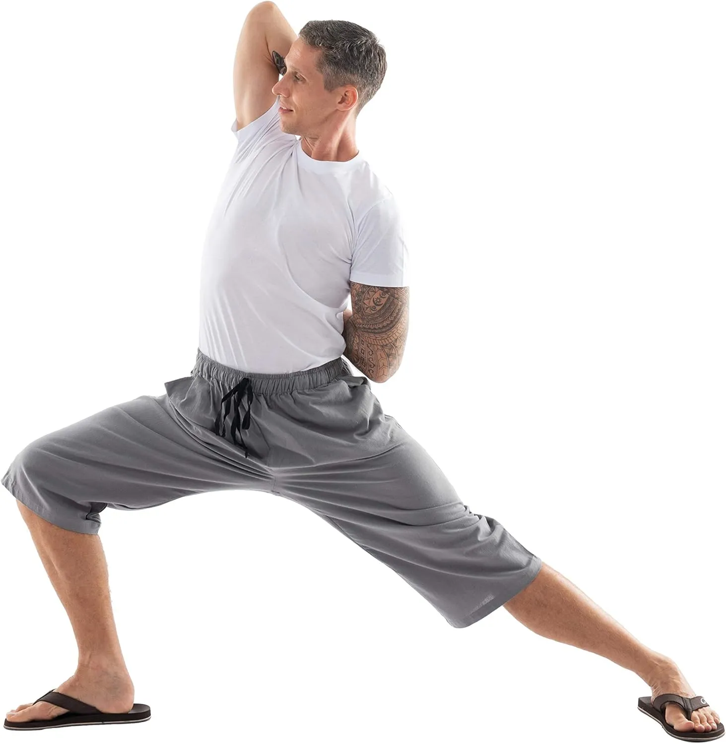 Mens Cotton Pilates Yoga Beach Lounge Sleep Pajama Capri Pants