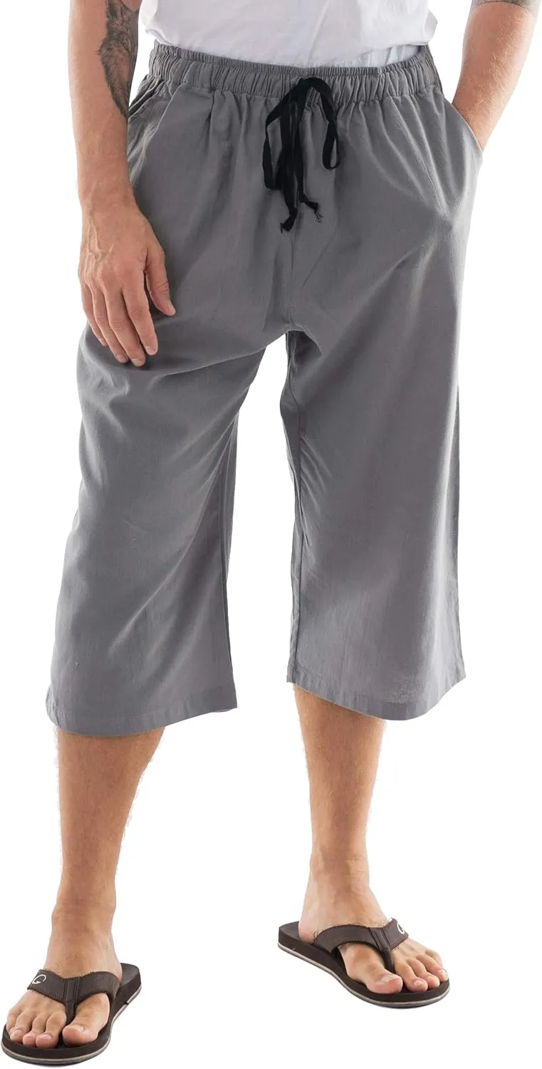 Mens Cotton Pilates Yoga Beach Lounge Sleep Pajama Capri Pants