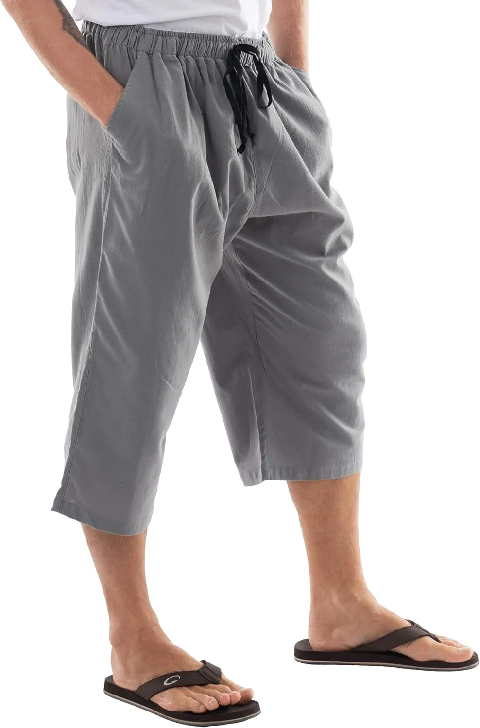 Mens Cotton Pilates Yoga Beach Lounge Sleep Pajama Capri Pants