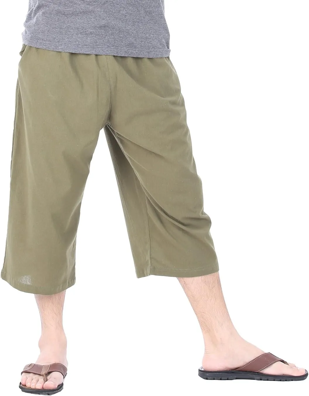 Mens Cotton Pilates Yoga Beach Lounge Sleep Pajama Capri Pants