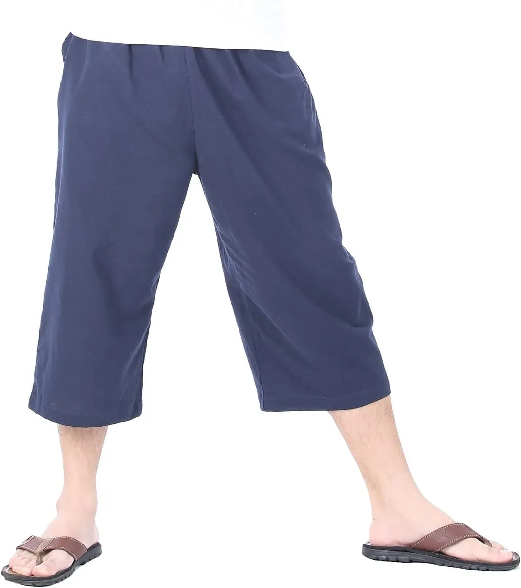 Mens Cotton Pilates Yoga Beach Lounge Sleep Pajama Capri Pants