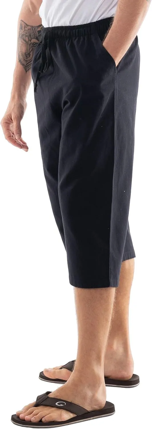 Mens Cotton Pilates Yoga Beach Lounge Sleep Pajama Capri Pants