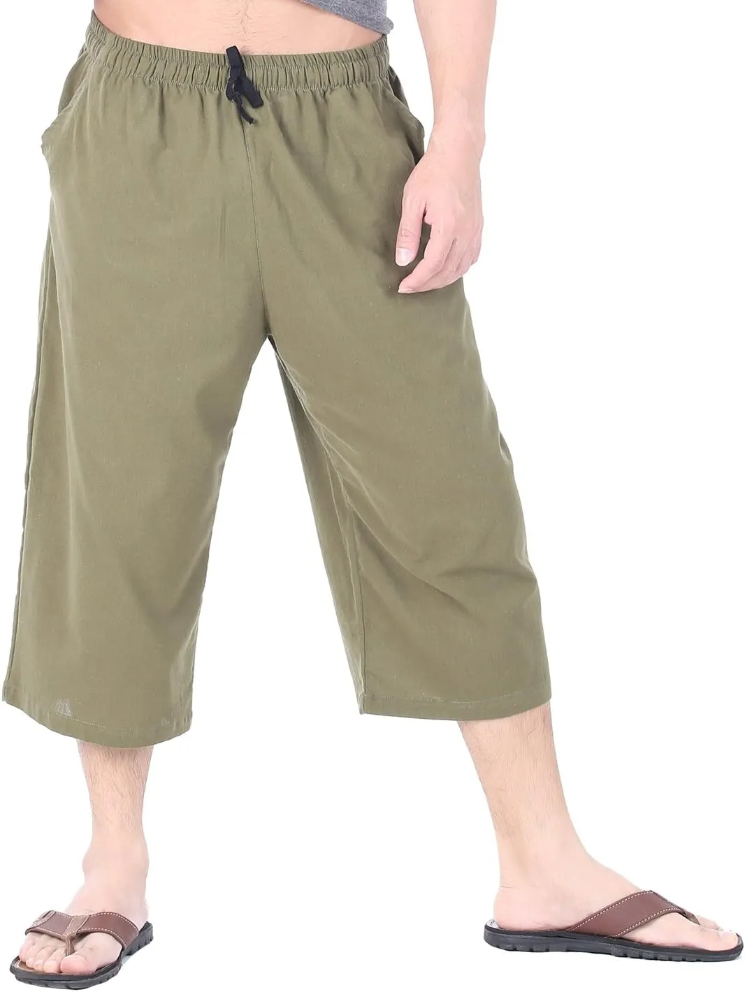 Mens Cotton Pilates Yoga Beach Lounge Sleep Pajama Capri Pants