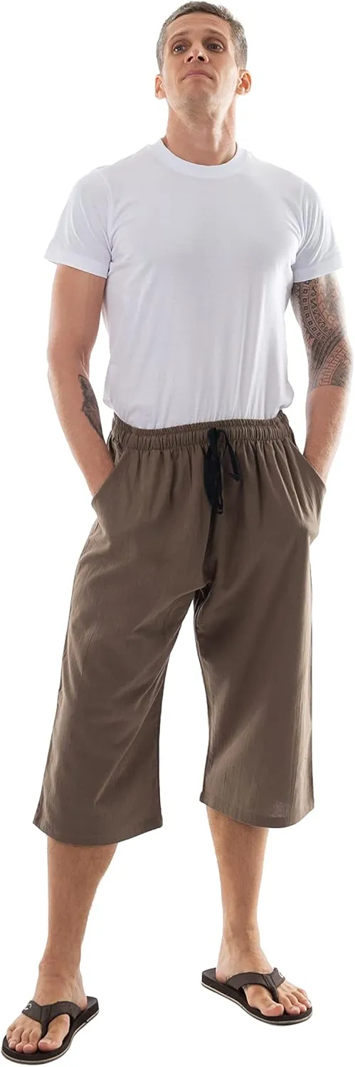 Mens Cotton Pilates Yoga Beach Lounge Sleep Pajama Capri Pants