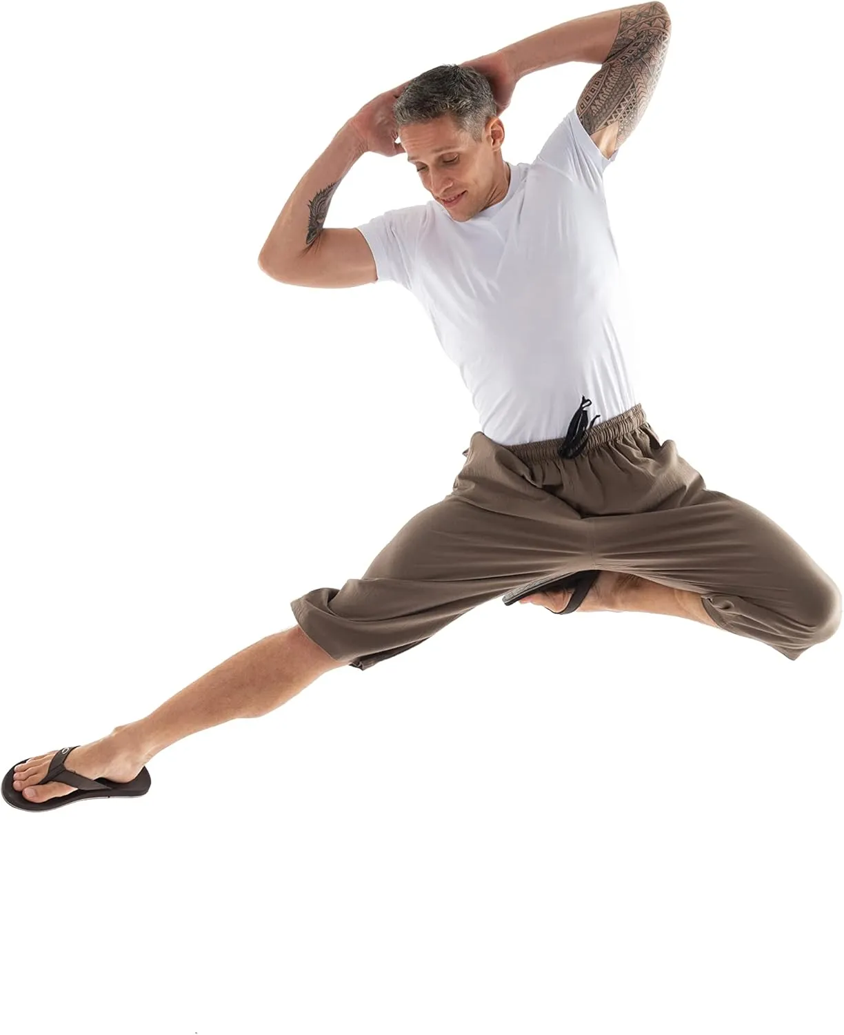 Mens Cotton Pilates Yoga Beach Lounge Sleep Pajama Capri Pants