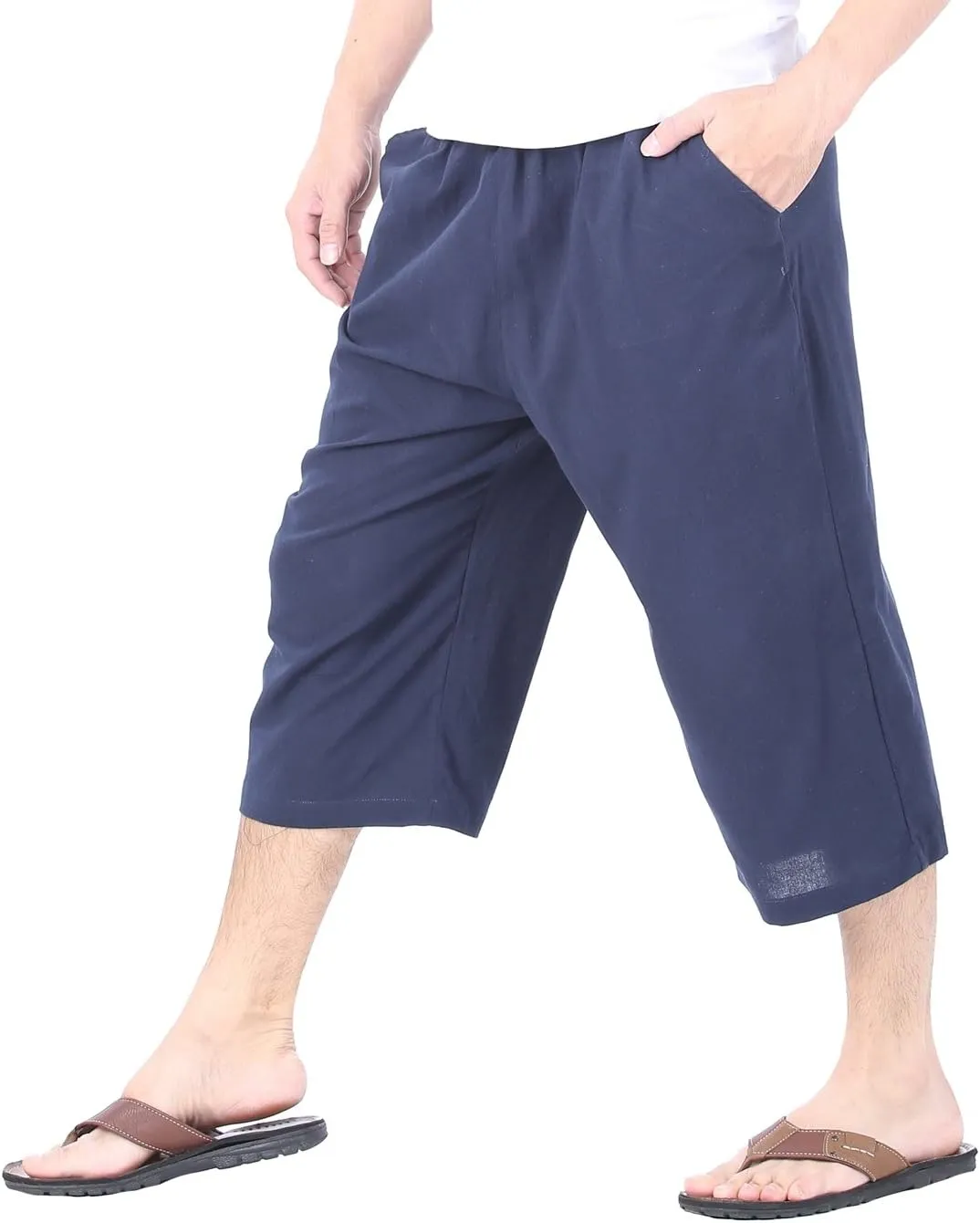 Mens Cotton Pilates Yoga Beach Lounge Sleep Pajama Capri Pants