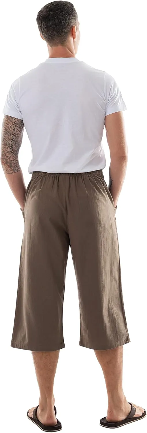 Mens Cotton Pilates Yoga Beach Lounge Sleep Pajama Capri Pants
